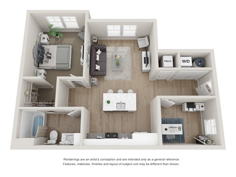 Floor plan for 1 bed, 1 bath, 825 sqft